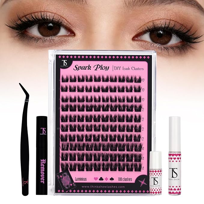 THINK SHOW Cluster Lashes 100pcs Individual Lashes Clusters Eyelash Extensions False Eyelashes DIY Fluffy Wispy Lash Clusters Kit Reusable False Eyelashes Luminious Mix 10-14mm