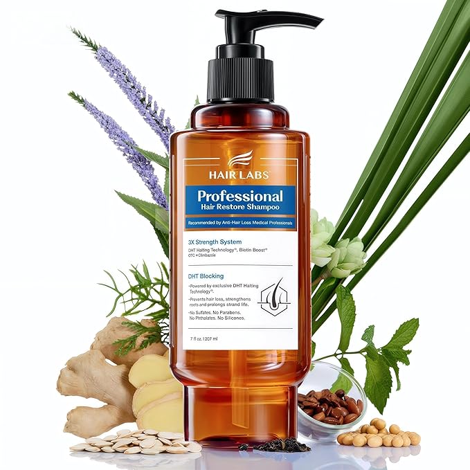 Hair Labs Professional Strength Hair Restore Shampoo for Men, DHT Blocker for Hair Loss and Thinning Hair, Biotin Shampoo Infused with Rosemary Oil for Hair Growth, Sulfate-Free, Color-Safe, 7 Fl Oz