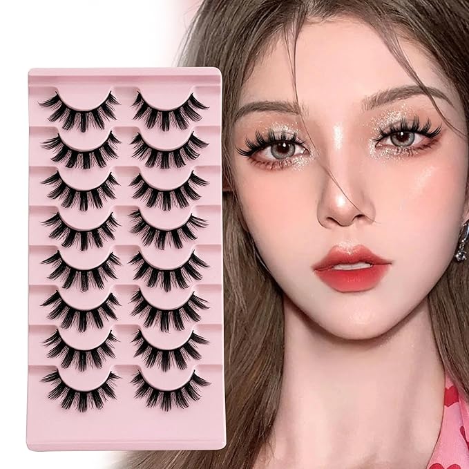False Eyelashes Manga Lashes Anime Strip Fake Eyelashes NINGLASH Fairy Spiky 8 Pairs Faux Mink Lashes Cosplay Thick Fake Eye Lashes Soft Lashes 8-16mm Wispy Natural Look