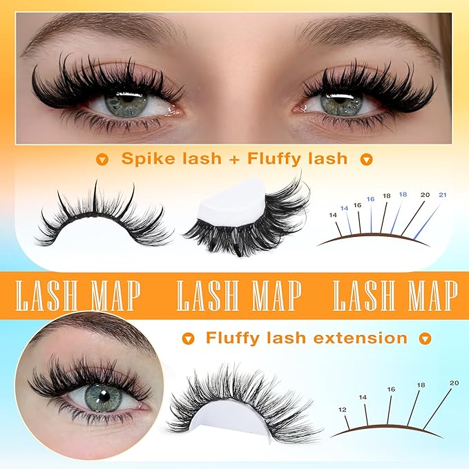 Focipeysa Volume Eyelash Clusters Kit with Spike Lash Cluster Bottom Individual Lash Extensions Wispy Individual Eyelash Extensions Kit with Lash Bond and Seal DIY Lash Clusters at Home