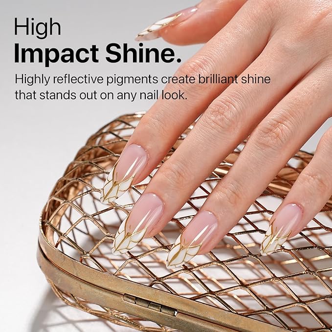 SXC Cosmetics Gel Liner Nail Art Set – Gold & Silver 2pcs Gel Liner Nail Art Chrome 3D High-Gloss Effect for Nail Paint Design with Thin Brush DIY French Manicure Curing Requires