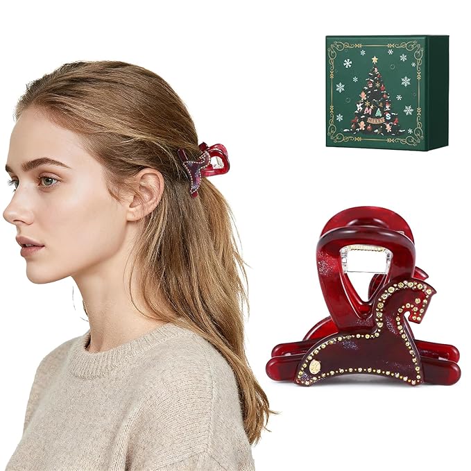 Red Hair Clips for Women Premium, Medium Claw Clips for Thick Thin Hair Girls, Strong Grip No Slip Hair Clip, Acetate Hair Accessories for Valentine's Birthday Year of the Horse 2026 Gift