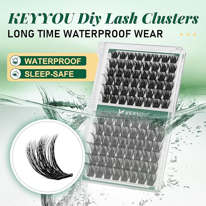 Lash Clusters 96pcs Individual Lashes Y02 D Curl 16mm Eyelash Clusters KEYYOU Volume Wispy Lash Extension Soft&Comfortable Easy DIY at Home(Y02,D-16mm)