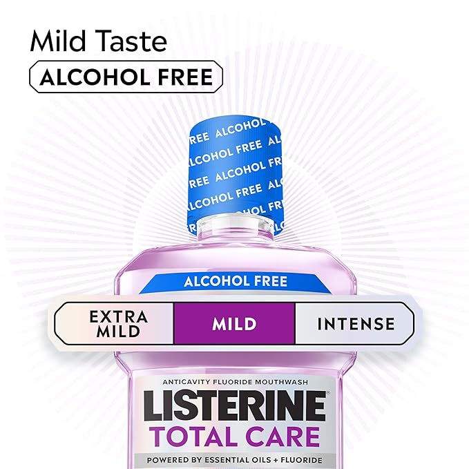 Listerine Total Care Alcohol-Free Mild Mouthwash, 6 Benefit Oral Rinse to Help Kill 99.9% of Germs That Cause Bad Breath, Strengthen Enamel, Mild Mint Flavor, 1 L