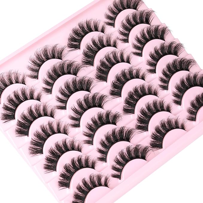 Strip Lashes Natural Look False Eyelashes D Curly Wispy Eyelashes Long Volume Faux Mink Lashes 14 Pairs Russian Fake Eyelashes