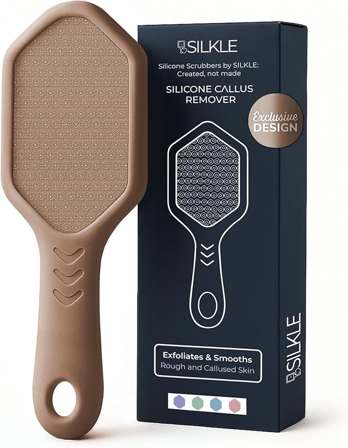 Nano Glass Foot File - Silicone Foot Callus Remover for Feet and Cracked Heels - Heel Scraper for Dead Skin - Ergonomic Foot Scrubber & Exfoliator for Shower with Non-Slip Grip - Brown