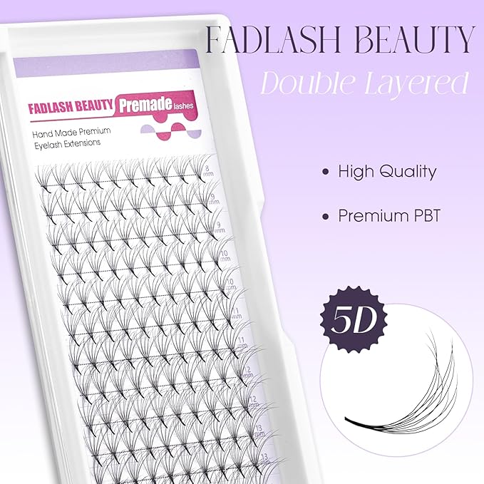 Premade Fans Eyelash Extensions Double Layers 0.07 D Curl Volume Pre Made Lash Fans 5D Thickness Fluffy Premade Easy Fan Lashes (5D-0.07D-8-14mm)