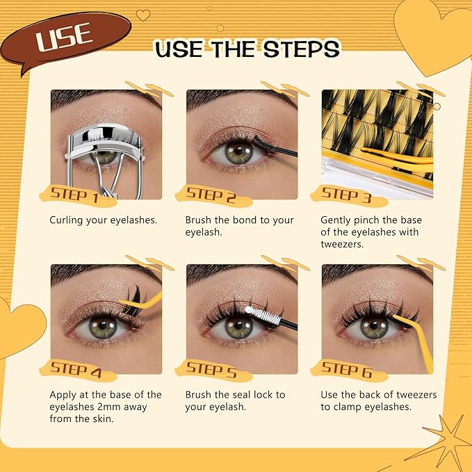 QUEWEL Fairy-Lash Clusters Kit, 120pcs Manga-Eyelash Clusters Kit Mix10-18mm Cluster Eyelash Extensions Kit With Lash Bond and Seal, Lashes Clusters Tweezers for DIY Natural Lashes(FD-XYT 3 Set)