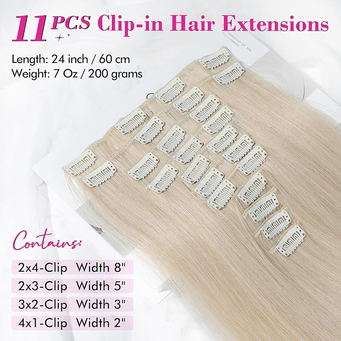 REECHO Hair Extensions, 11PCS Clip in Hair Extensions 24" Long Straight hair extensions HE005 Natural Soft Synthetic Hairpieces for Women – Light Blonde