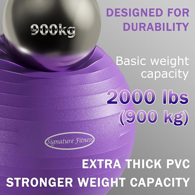 Fitvids Anti-Burst and Slip Resistant Exercise Yoga Fitness Birthing Ball with Quick Pump, 2,000-Pound Capacity, Multiple Colors and Sizes