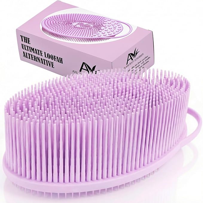 Avilana Premium Exfoliating Body Scrubber - 8 Years Trusted Since 2017 - SGS Certified Silicone Bath Brush, Firm Bristles Smooth Rough Bumpy Skin Texture, Dual Sided Loofah Alternative Women Men Kids