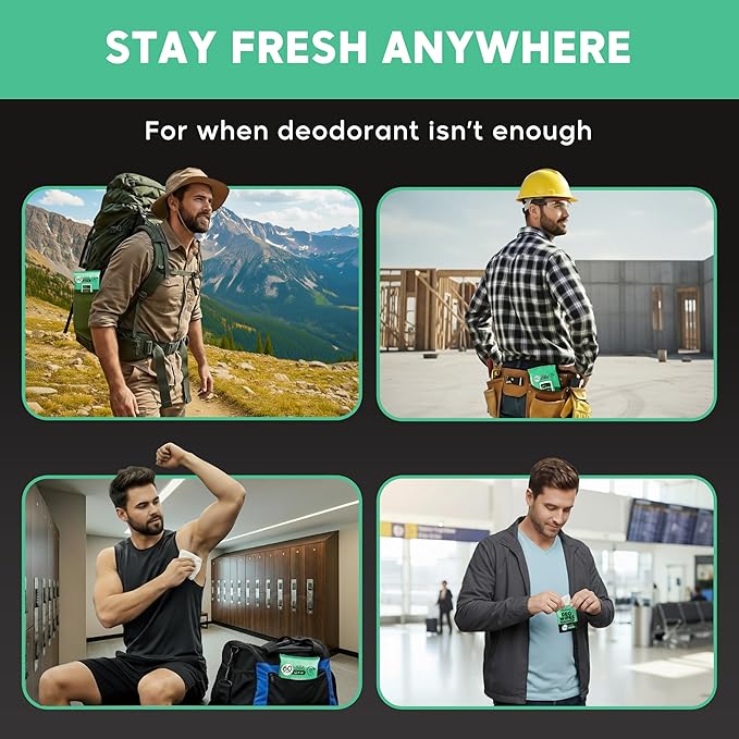 Deodorant Wipes for Men - Freshening Body Towelettes for Post-Workout, Travel, and Daily Deodorizing - On-the-Go Fresh Scent Cleansing Wipes, 240 Count (4 Pack)
