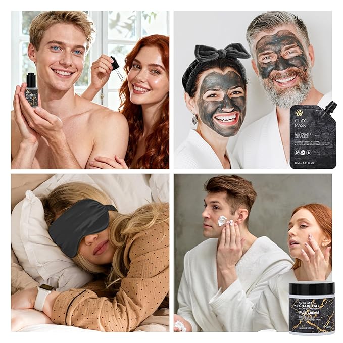 35 Pcs Valentines Day Gifts for Women & Men, Charcoal Bath & Body Gift Basket, Face Skin Care Kit, Self-Care Gift, Diffuser, Shower Gel, Massage Oil, Bath Bomb, Birthday, Christmas, Mother, Husband