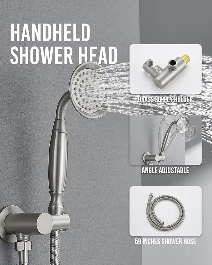 DASAN Antique Dual Shower Head Faucet Set, Dual Rain Shower Head System Complete Double Head Shower Fixture Combo