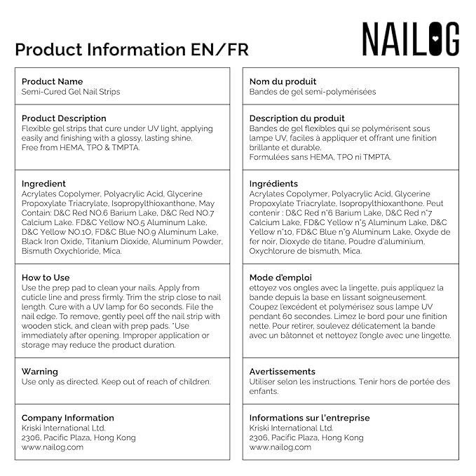 NAILOG Semi Cured Gel Nail Strips, 20 Pcs Pink Long Lasting Stickers Extra Long Nail Wraps with Glossy Gel Finishing for Spring Summer, Roselyn