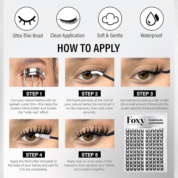 Cat Eye Lash Clusters Kit Fairy Eyelash Clusters Spiky Lash Extension Kit Left & Right Wispy Cluster Eyelash Extensions DIY Fox Eye Individual Lashes with Clear Bond and Seal Tweezers