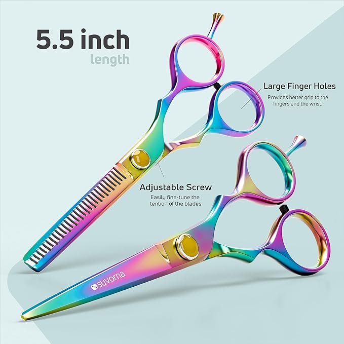 Suvorna 5.5" Hair Cutting Scissors Professional with Thinning Shears, Right-Hand Professional Hair Scissors, Barber Shears, hair shears, 2 Pcs Hair Cutting Shears - tijeras de peluqueria profesional.