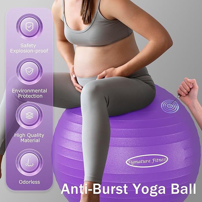 Fitvids Anti-Burst and Slip Resistant Exercise Yoga Fitness Birthing Ball with Quick Pump, 2,000-Pound Capacity, Multiple Colors and Sizes