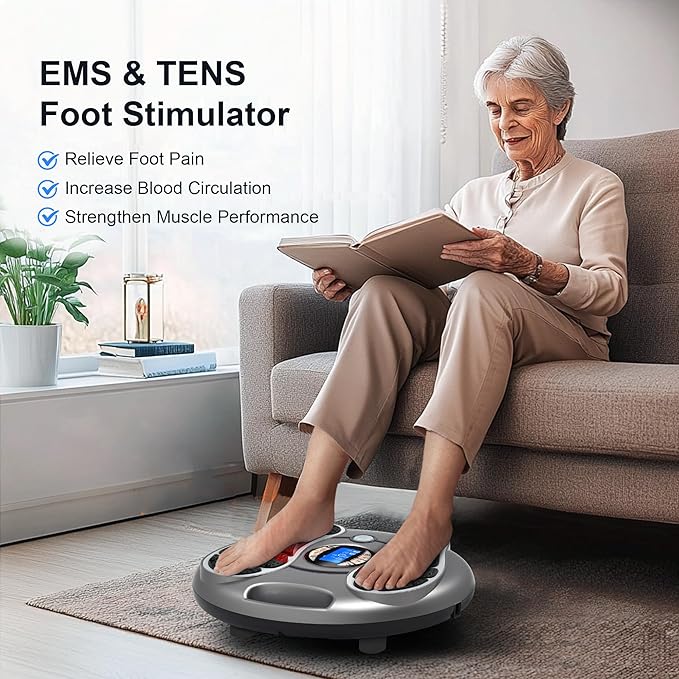 Foot Massager for Neuropathy, EMS TENS Foot Stimulator for Circulation and Pain Relief, TENS Unit Muscle Stimulator with 4 Electrode Pads, FSA Eligible Items Only List HSA, Fits Up to 11"