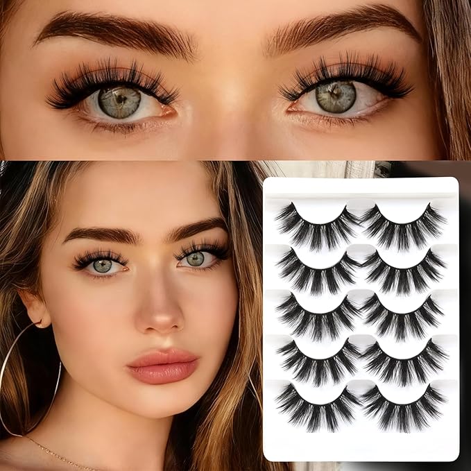 Veleasha Lashes Spiky False Eyelashes 100% Handmade Eyelashes Fluffy Fake Lashes Volume Fake Eyelashes Dramatic Look 5 Pairs Pack (3D07)
