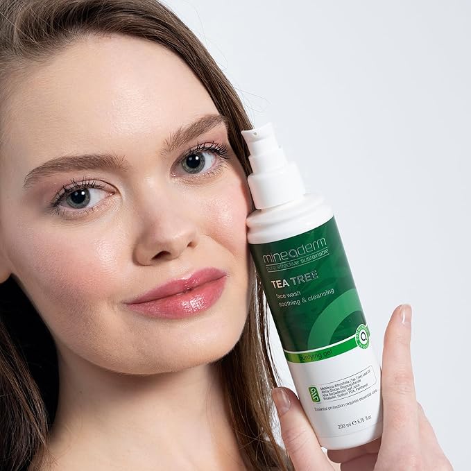 Mineaderm Tea Tree Face Wash for Acne-Prone & Oily Skin – Purifying Facial Cleanser with Aloe Vera, Panthenol & Bisabolol – Gentle Daily Gel Cleanser – 6.76 fl oz