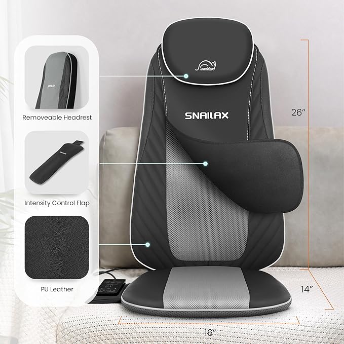 Snailax Shiatsu Back Massager with Heat, Upgraded Electric Deep Tissue Kneading Full Body Massage Chair for Back Pain, Home, Office Use, Gifts for Men, Women