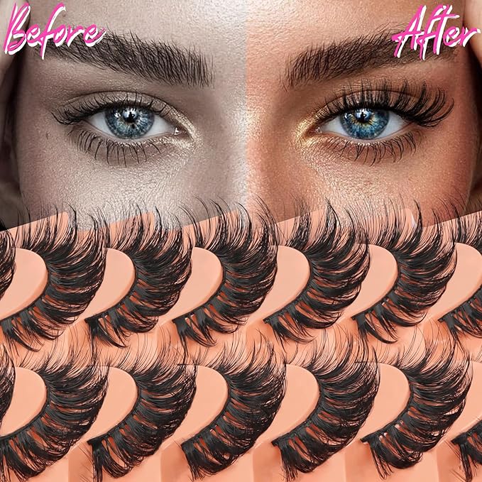 Veleasha Lashes D Curl Dramatic Lashes Fluffy Faux Mink Eyelashes V Shape Volume Eyelash Thick 11-18MM 3D Effect False Eyelashes (6D33)