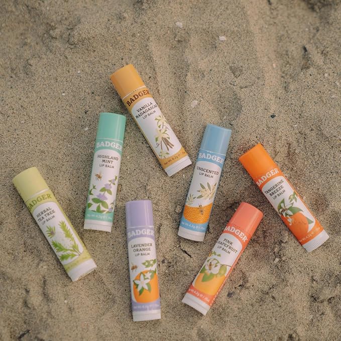 Badger Tangerine Breeze Classic Lip Balm, 100% Organic Lip Balm, Long Lasting Lip Care w/Light Silky Texture, Bright & Cheerful Lip Balm for Kids & Adults, 4 Pack