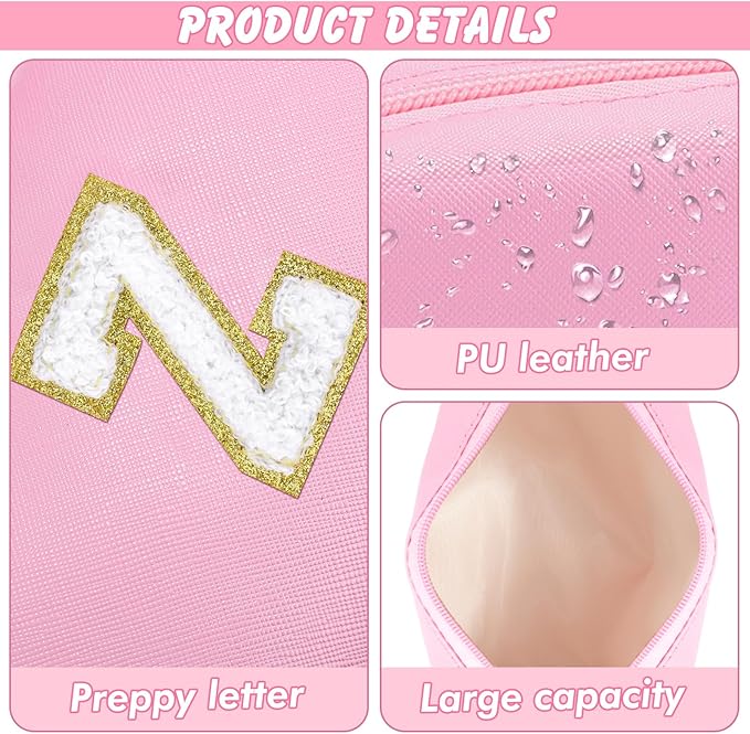 URSKYTOUS Initial Makeup Bag Personalized Preppy Travel Small Cosmetic Bag Cute PU Pink Chenille Letter Makeup Pouch for Purse Waterproof Zippered Toiletry Organizer for Women Girls Kids Friends (Z)
