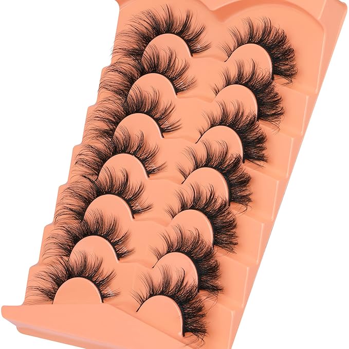 ALICROWN Mink Lashes Cat Eye Fairy Eyelashes Fuzzy Full False Eyelashes Wispy Fake Eyelashes Fox Eye Lashes Kit with Lash Bond and Seal 7 Pairs