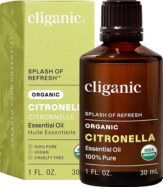 Cliganic Organic Citronella Essential Oil - 100% Pure Natural for Aromatherapy Diffuser | Non-GMO Verified (Packaging May Vary)