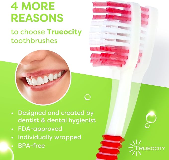 Trueocity Toothbrushes Bulk Individually Wrapped – 55 Pack Medium Bristle, Multi-Colored Toothbrushes for Adults and Kids, Travel & Hospitality Multi-Pack