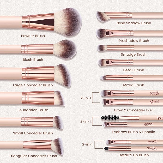 NEONIQ 14 PCS Professional Makeup Brushes, Makeup Brush Set, Foundation Powder Blending Concealer Eyeshadows Blush Cosmetics Brushes,Versatile Face Make Up Tools For Liquid, Cream, Loose(Pink)