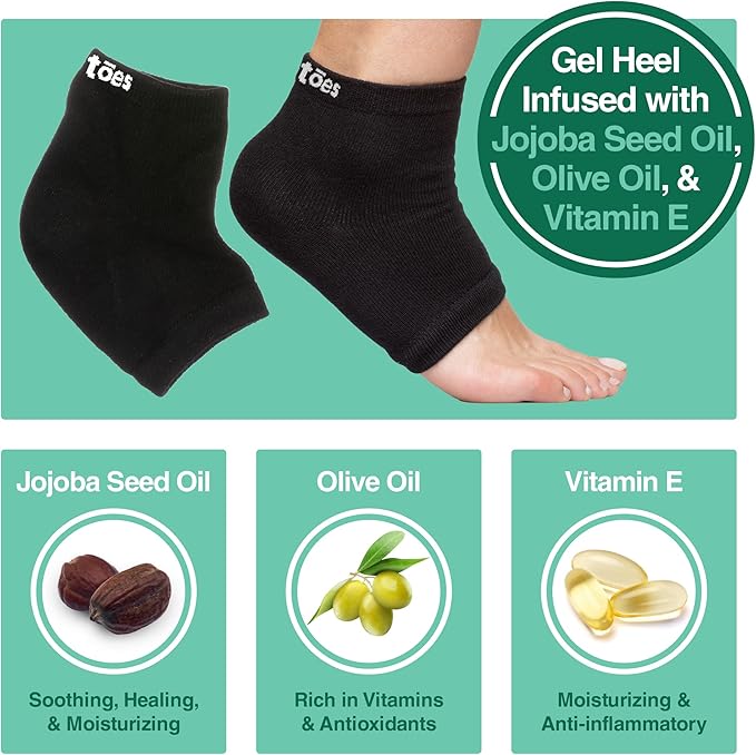 ZenToes Moisturizing Socks for Cracked Heel Treatment, Vitamin E, Olive Oil and Jojoba Oil Infused Heel Socks, Galentines Day Gifts, Self Care Gifts for Women (Cotton Black, Wide Width)