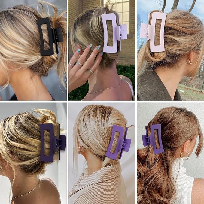4 Inch Big Hair Claw Clips 6 Pcs Large Claw for Thick Hair Square Hair Clips for Women Rectangle Hair Clips Nonslip Acrylic Banana Jaw Clips Hair Accessories for Girls (Purple)
