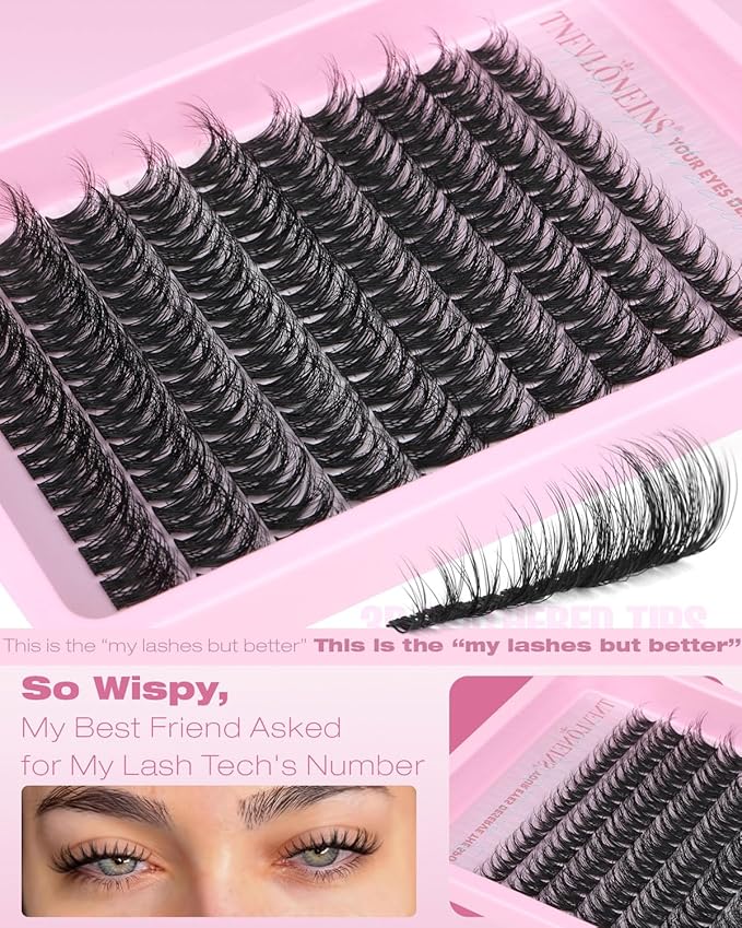 TNFVLONEINS Wispy Lash Clusters Spider Natural Eyelash Clusters Fluffy Clusters Eyelash Extensions Flora 10-18MM Individual Lashes Clusters D-Curly Lash Extension Natural Look