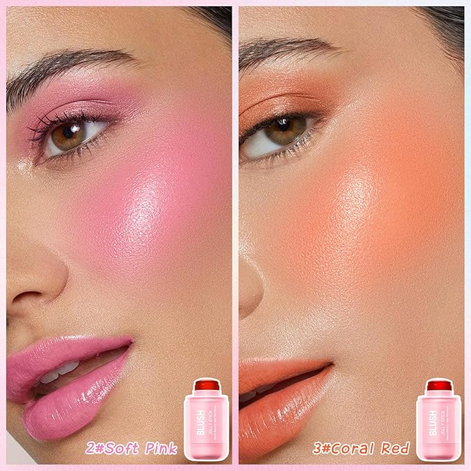 2 Pcs Jelly Blush Contour Stick for Cheeks Eyes Lips Lightweight Dewy Finish Blush Stick Waterproof Long Lasting Lightweight, Sheer & Buildable Color Makeup Set for Wome (SET B)