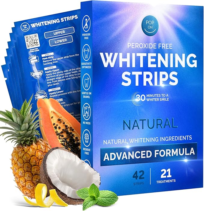 Whitening Strips for Sensitive Teeth 21 Treatments, Mint – Enamel Safe, Peroxide-Free Coconut Oil Teeth Whitening Strips with Natural Enzymes – Gentle White Stips for Sensitive Gums & Daily Oral Care