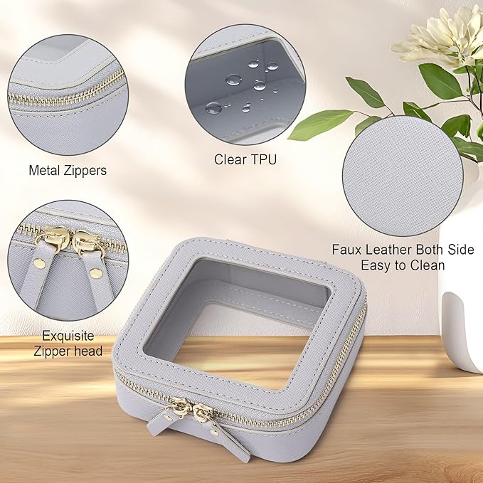 Pinkmik Small Makeup Bag Mini Clear Cosmetic Makeup Case & Toiletry Bag with Zipper Women's Purse Organizer & Car Essentials (Gray, MINI-1)