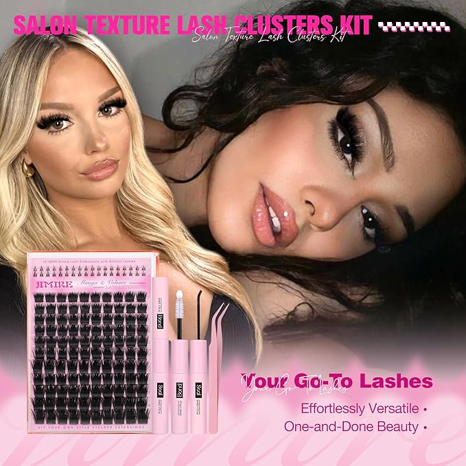 JIMIRE Lash Clusters Kit 12-18MM D Curly Lash Extension Kit Volume Cluster Eyelash Extension Kit with Lash Bond and Seal Spiky Volume Eyelash Clusters with Bottom Lash Clusters
