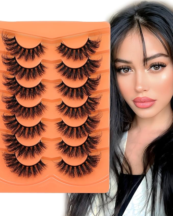 Mink Lashes Fluffy False Eyelashes Full Volume Lashes 18MM D Curl Wispy Faux Mink Lashes Dramatic Look Cat Eye Lash Extensions by JIMIRE
