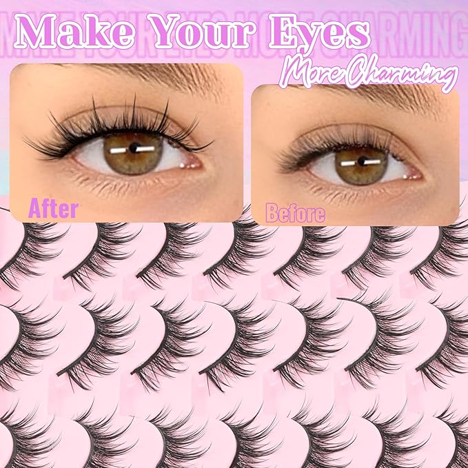 Losha Lashes Wispy Manga Lashes 14 Pairs Anime False Eyelashes Natural Spiky Fake Eyelashes Pack (Manga-F)