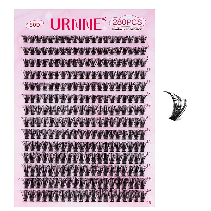 DIY Lash Extension Kit, 280 PCS Lash Clusters, 50D Eyelash Extension Kit, 9-16MM Individual Eyelashes Kit with bond, seal, Remover, Tweezers for Eyelash Extensions by URNNE