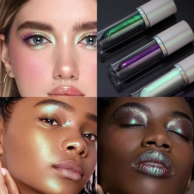 Noerrors Liquid Chameleon White Green Eyeshadow,Multi-Dimensional Eye Looks, Long-lasting Holographic Glitter Highlighter,Rich Color Metallic Multichrome Eyeshadows Makeup, Icy Eye Topper for Party