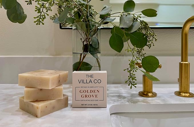 The Villa Co - Golden Grove | 4.5oz Exfoliating Body Bar for Women & Men | Artisan Made in USA | Natural Ingredients | Goats Milk