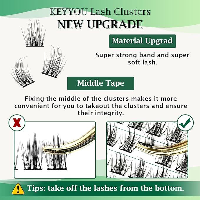 KEYYOU Volume Wispy Lash Extension 96pcs Individual D Curl 16mm Brown Eyelash Clusters Soft&Comfortable Easy DIY at Home