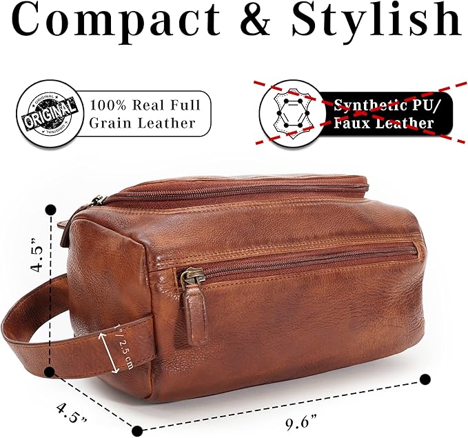 LUXEORIA Genuine Leather Toiletry Bags for Men and Women, Handmade Premium Leather Dopp Kit and Shaving Bag, Cosmetic Bag for Womens and Mens, Travel Essentials & Organizers