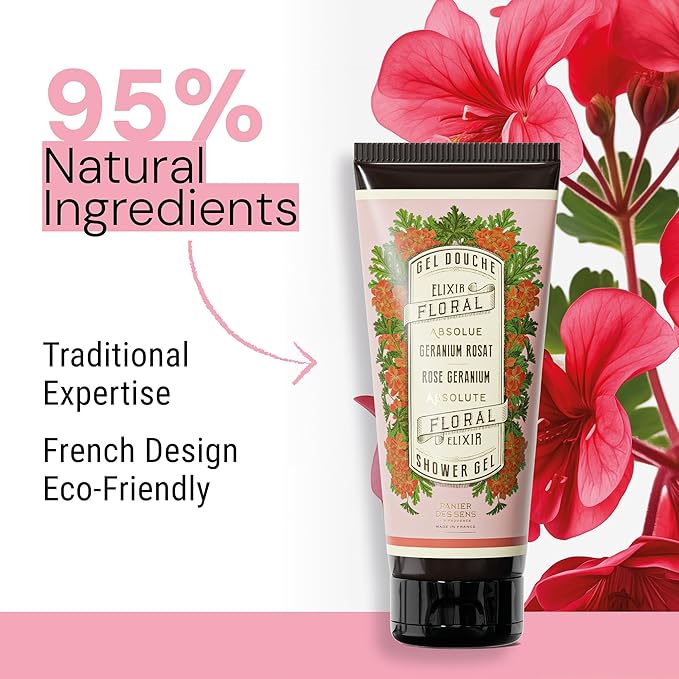 Panier des Sens - Rose Geranium Moisturizing Body Wash for Women & Men - Gentle Shower Gel with 96% Natural Ingredients for Sensitive Skin - Made in France, SLS Free, Vegan - 6.8 Fl Oz