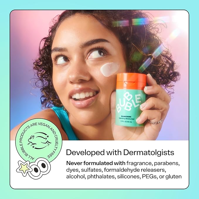 Bubble Skincare Slam Dunk Bundle - Hydrating Face Cream for Dry Skin Made with Vitamin E + Aloe Vera Juice for a Glowing Complexion - Skin Care with Blue Light Protection (50ml + 10ml, 2 Count)