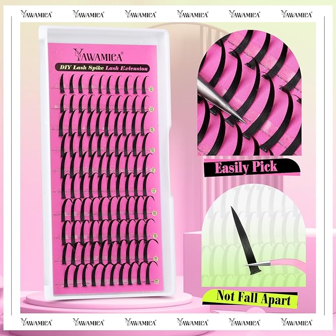 Yawamica Spiky Lash Extension Premade Individual Lashes D Curly Cluster Eyelash Extensions 13-21mm Mix Length Wispy Lash Clusters Volume Fairy Eyelash Extension Supplies